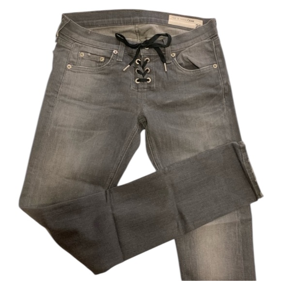 NWT RAG & BONE “ Lace Up Dre “ in AXL - Grey Wash Lace Up Skinny Jeans - Size 26 - Picture 2 of 16
